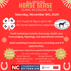 Cover photo for All Around Horse Sense 4-H Clinic Open to All NC 4-H'ers